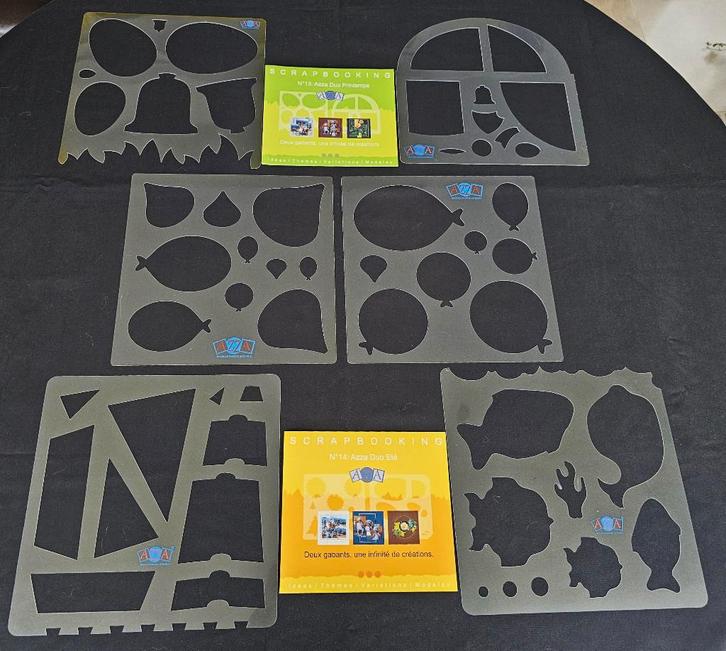 6 sjablonen + 2 voorbeeldenboekjes (serie 5), Hobby & Loisirs créatifs, Scrapbooking, Comme neuf, Cadre ou Pêle-mêle, Scrap, Enlèvement ou Envoi