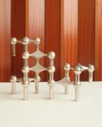 Stoff Nagel kandelaars, modular candle holders, Gebruikt, Ophalen of Verzenden, Metaal, Grijs