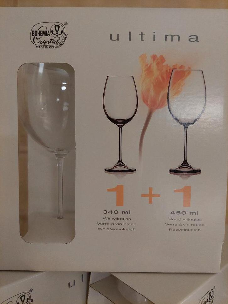 Wijnglazen Ultima Bohemia Crystal – 10 sets (=1 rood+1 wit), Huis en Inrichting, Keuken | Servies, Nieuw, Glas of Glazen, Overige stijlen