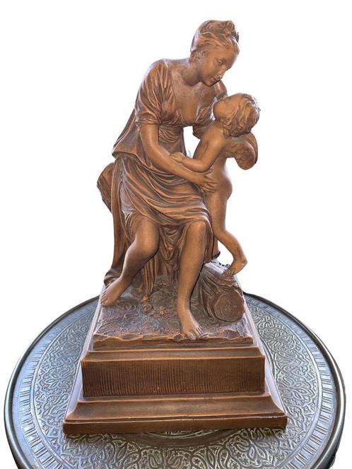 Gipsen beeld van Falconet: liefde omarmt vriendschap, Antiek en Kunst, Curiosa en Brocante, Ophalen of Verzenden