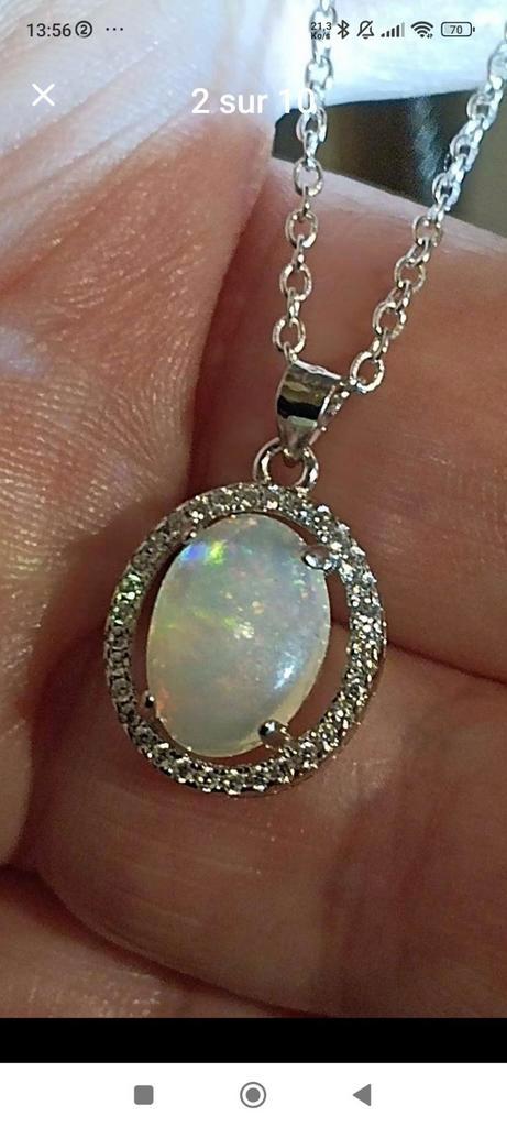 Prachtige sterling zilveren hanger met Ethiopische opaal, Handtassen en Accessoires, Kettinghangers, Nieuw, Zilver, Zilver, Ophalen of Verzenden