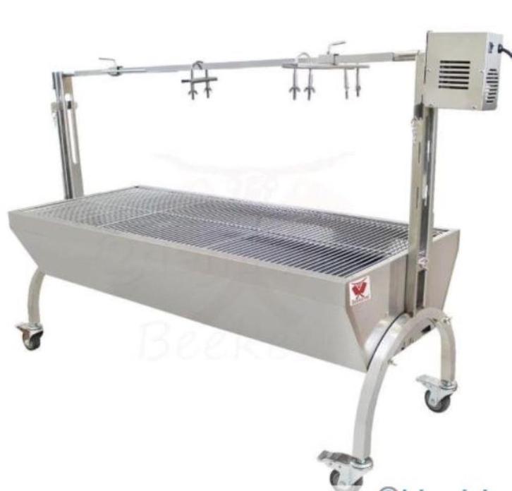 Te huur: BBQ met spit / Elektrisch draaispit / Rotisserie, Tuin en Terras, Houtskoolbarbecues, Gebruikt, Met accessoires, Ophalen