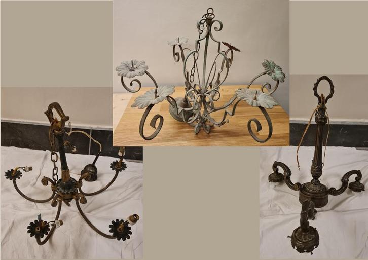 3 oude lusters o.a. kaarslusters, Antiek en Kunst, Antiek | Verlichting, Ophalen