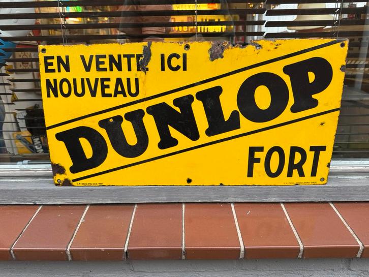 DUNLOP emaille reclamebord 1937, Verzamelen, Merken en Reclamevoorwerpen, Gebruikt, Reclamebord, Ophalen of Verzenden