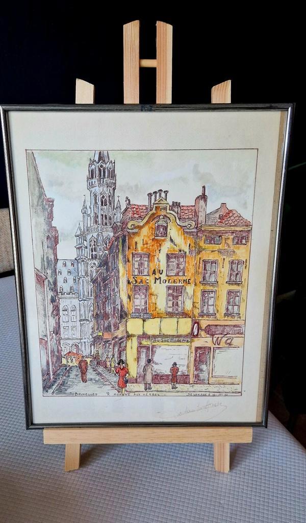 André Desambre (1979) - Brussel, Grasmarkt, Antiek en Kunst, Kunst | Etsen en Gravures, Ophalen of Verzenden