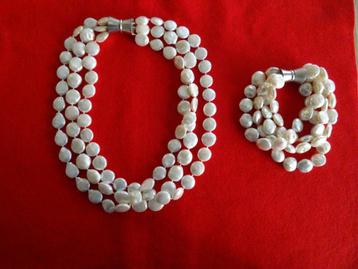 parelketting met bijpassende armband muntparels 10- 11 mm beschikbaar voor biedingen