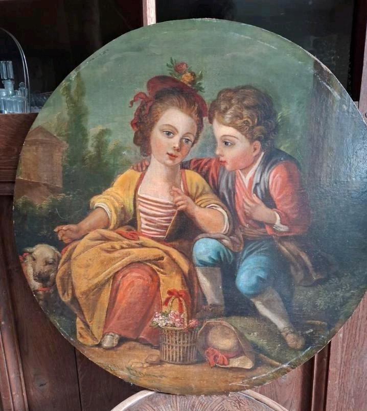 18de eeuws schilderij allegorie anoniem gemaroufleerd, Antiek en Kunst, Kunst | Schilderijen | Klassiek, Ophalen