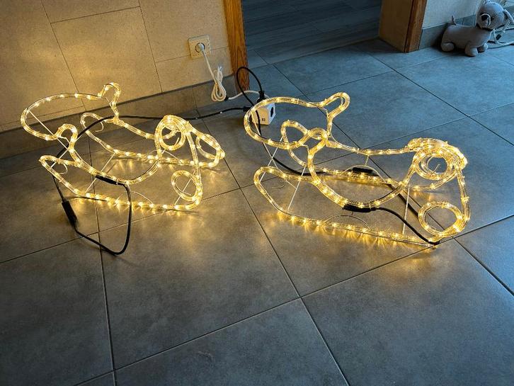 2 Kerstsleeën met warm licht L33cm &30cm, Divers, Noël, Utilisé, Enlèvement