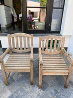 2 teak houten terras/tuin stoelen, Teakhout, Gebruikt, Ophalen