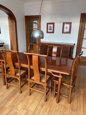 Table de 6 en teck Indonesia avec rallonge pour 8 places, Teck, 150 à 200 cm, Cinq personnes ou plus, Ethnic, Teck indonesia