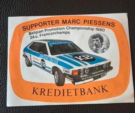 Vintage sticker Marc Piessens 1980 Francorchamps, Verzamelen, Stickers, Zo goed als nieuw, Ophalen