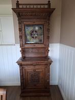 Antieke Mechelse kast met glas-in-lood - 2-delige eiken kast, Antiek en Kunst, Ophalen
