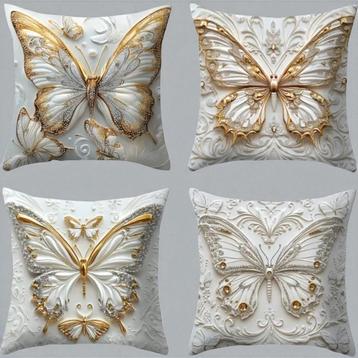 Set van 4 kussenhoezen vlinder grijs goud 45x45cm beschikbaar voor biedingen