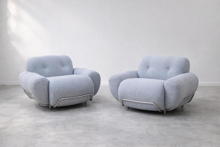 Paar Italiaanse designfauteuils 1970, Huis en Inrichting, Fauteuils, Zo goed als nieuw, Stof, Ophalen of Verzenden