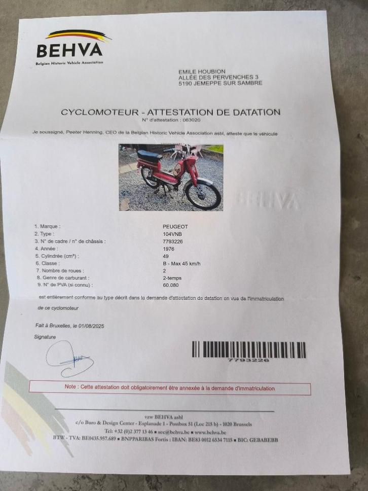 Peugeot 104 MVL, Fietsen en Brommers, Brommers | Peugeot, Gebruikt, Klasse B (45 km/u), Ophalen