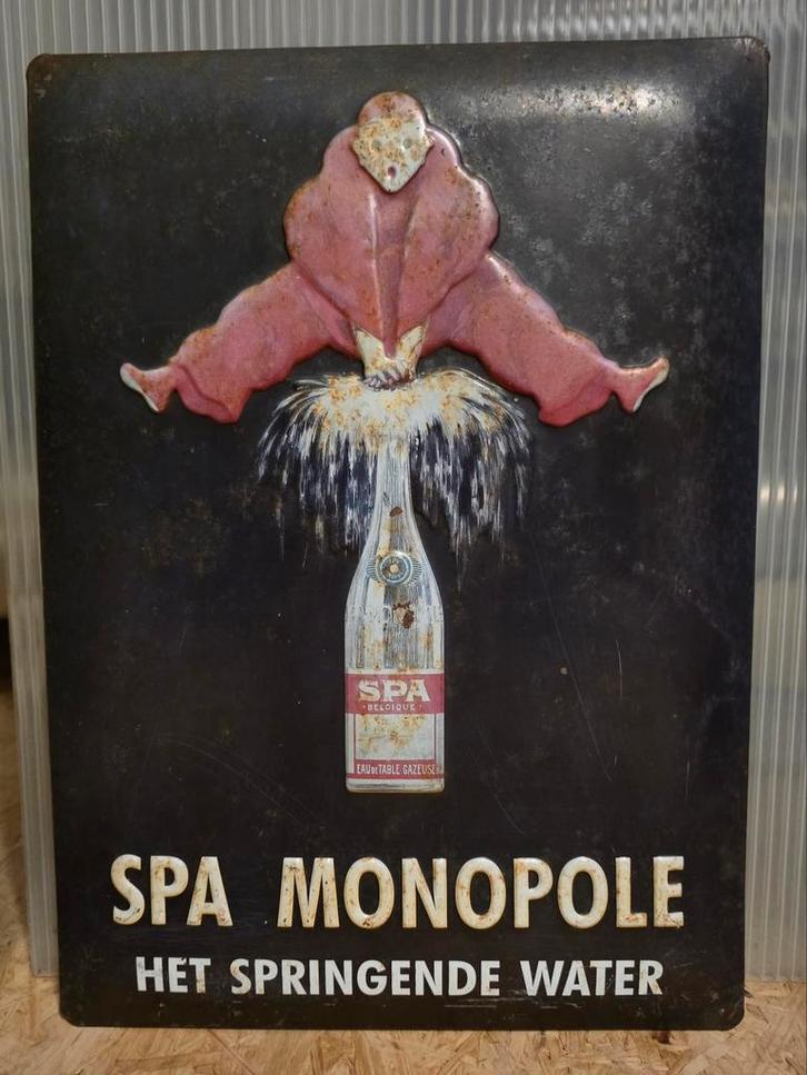 Reproductie emaille reclamebord van Spa Monopole., Verzamelen, Merken en Reclamevoorwerpen, Gebruikt, Reclamebord, Ophalen of Verzenden