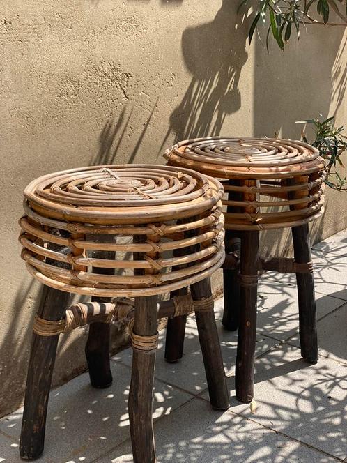 Vintage jaren’80 rotan krukjes, Tuin en Terras, Tuinstoelen, Rotan, Ophalen