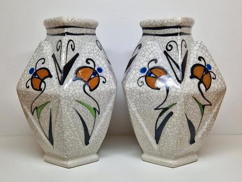 Art Deco stijl hexagonale craquelé vazen Nederland., Antiek en Kunst, Antiek | Keramiek en Aardewerk, Ophalen of Verzenden