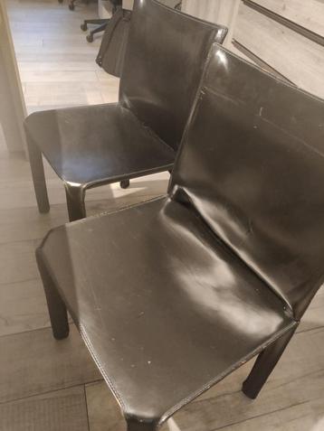 Set van 6 vintage leren eetkamerstoelen beschikbaar voor biedingen