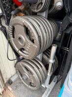 235 kg gietijzeren halterschijven-complete set–3 jaar oud, Ophalen, Zo goed als nieuw