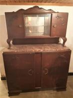 vintage kast met vitrine en marmer tablet 180x130x48 cm., Antiek en Kunst, Ophalen