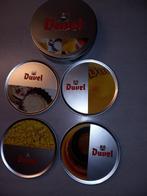 4 sous-verres Duvel dans une boîte en fer blanc, Comme neuf, Sous-bock, Duvel, Enlèvement ou Envoi