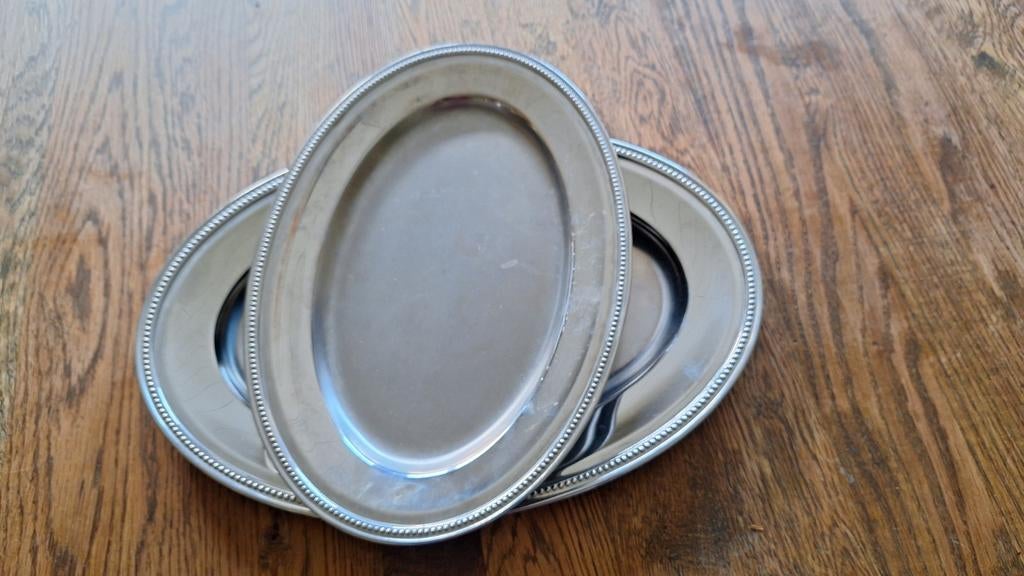 2 serveerschalen inox, Ophalen of Verzenden, Zo goed als nieuw