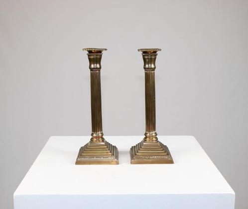 2 bronzen kandelaars, 19de eeuw, Antiek en Kunst, Antiek | Brons en Koper, Brons, Ophalen of Verzenden