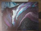 Abstract modern acryl canvas - 70*90 cm - paars/zilver/blauw, Antiek en Kunst, Kunst | Schilderijen | Modern, Ophalen