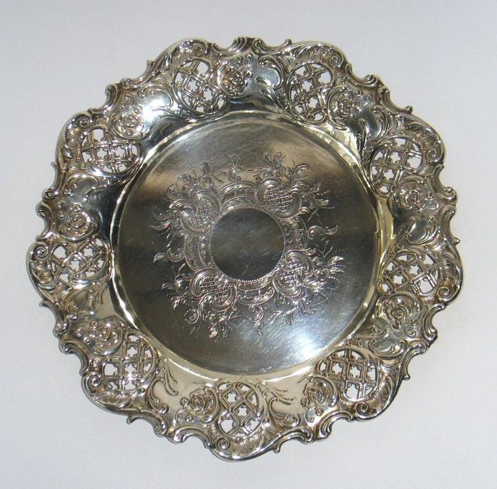 Antiek zilveren ajourbewerkte schaal/flessenhouder Duitsland, Antiek en Kunst, Antiek | Zilver en Goud, Zilver, Ophalen of Verzenden