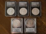 5x Silver Eagle's gecertificeerd, Postzegels en Munten, Ophalen of Verzenden, Zilver