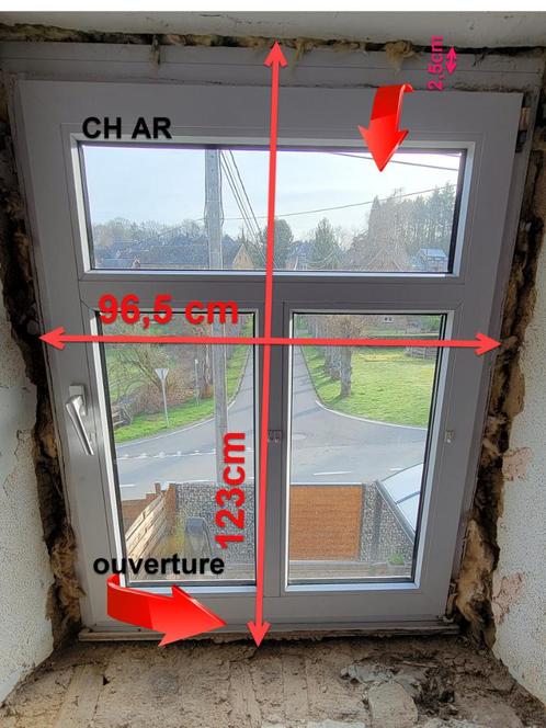 Châssis PVC blanc en T double vitrage, Bricolage & Construction, Vitres, Châssis & Fenêtres, Utilisé, Fenêtre de façade ou Vitre