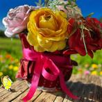 Handgemaakte mandje bloemen, Huis en Inrichting, Woonaccessoires | Kransen, Ophalen of Verzenden, Nieuw