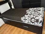 Uitschuifbare Ikea Brimnes bed, Huis en Inrichting, Slaapkamer | Bedden, Ophalen, Steigerhout, Tweepersoons, Zo goed als nieuw