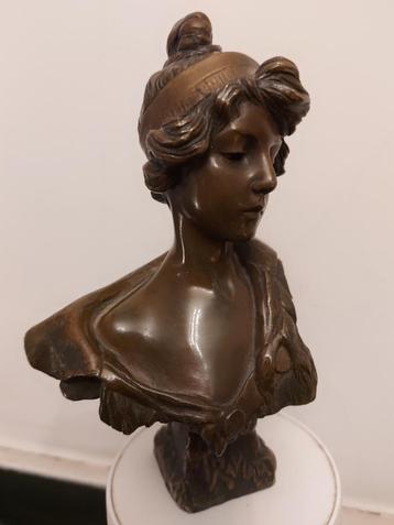Bronzen antieke meisjesbuste "Traviata", Emmanuel Villanis