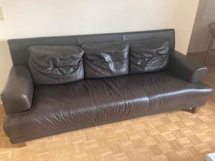 Lederen driezit zetel Nicoletti, Huis en Inrichting, Zetels | Zetels, Gebruikt, Rechte bank, Driepersoons, 200 tot 250 cm, 75 tot 100 cm