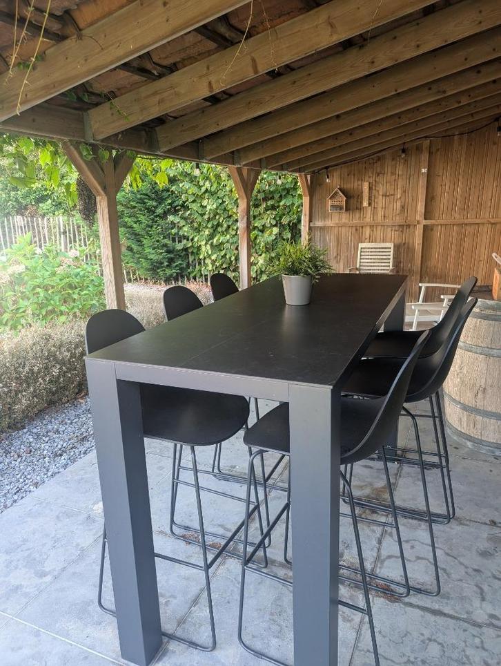 Bartafel met 6 krukken, Huis en Inrichting, Tafels | Statafels, Zo goed als nieuw, Ophalen
