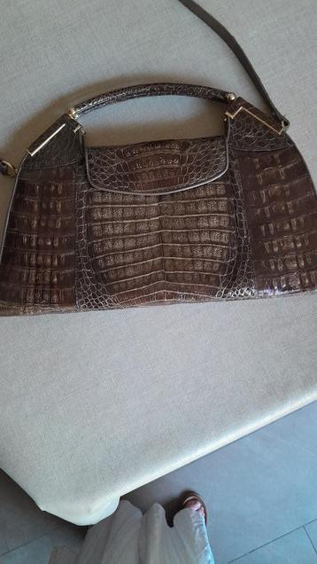 HANDTAS   Bruin Leder  CROCO  = ( IRV )  beschikbaar voor biedingen