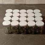 Lot de 20 petits bocaux en verre avec couvercles, Enlèvement ou Envoi, Comme neuf, Verre, Casserole, Bidon ou Boîte