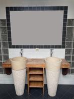 Dubbele wastafel met 2 kranen, Huis en Inrichting, Badkamer | Badkamermeubels, Ophalen, Gebruikt, 150 tot 200 cm, Minder dan 100 cm