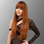 Pruik lang haar grove slag koper rood met pony model Anna, Verzenden, Nieuw