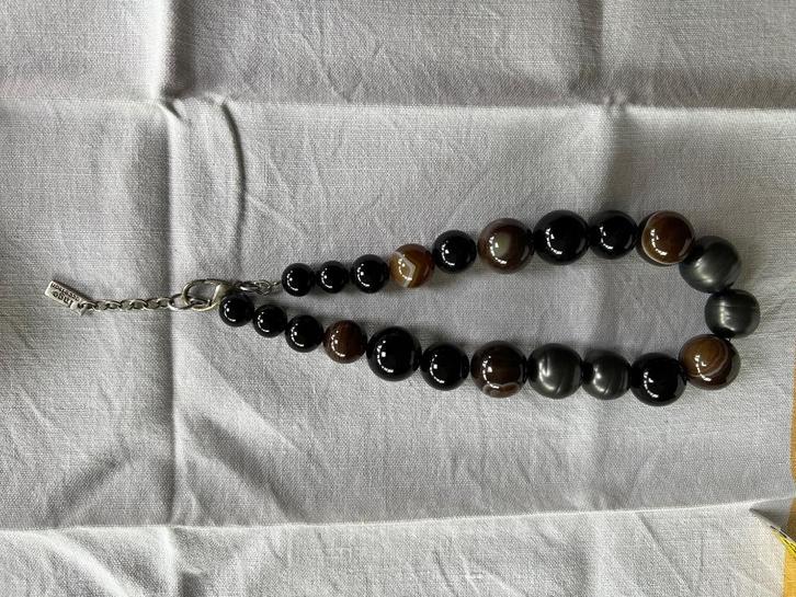halsketting, Handtassen en Accessoires, Kettingen, Zo goed als nieuw, Steen of Mineraal, Zwart, Met hanger, Verstelbaar, Ophalen