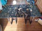 Bureau ou table sàm en verre Ikea motif nature pieds droits, Ophalen, Gebruikt, Bureau