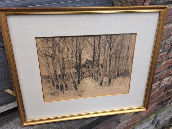 dessin signe alfred bastien, Antiek en Kunst, Kunst | Tekeningen en Fotografie, Ophalen of Verzenden