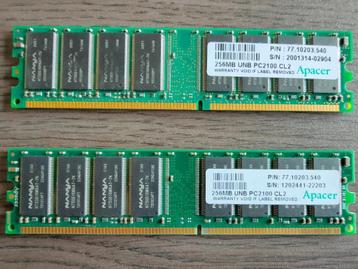 Apacer 2stuks 256mb, Informatique & Logiciels, Mémoire RAM, DDR, Utilisé, Desktop, Enlèvement