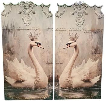 Set van twee brocante wandpanelen met zwanen beschikbaar voor biedingen