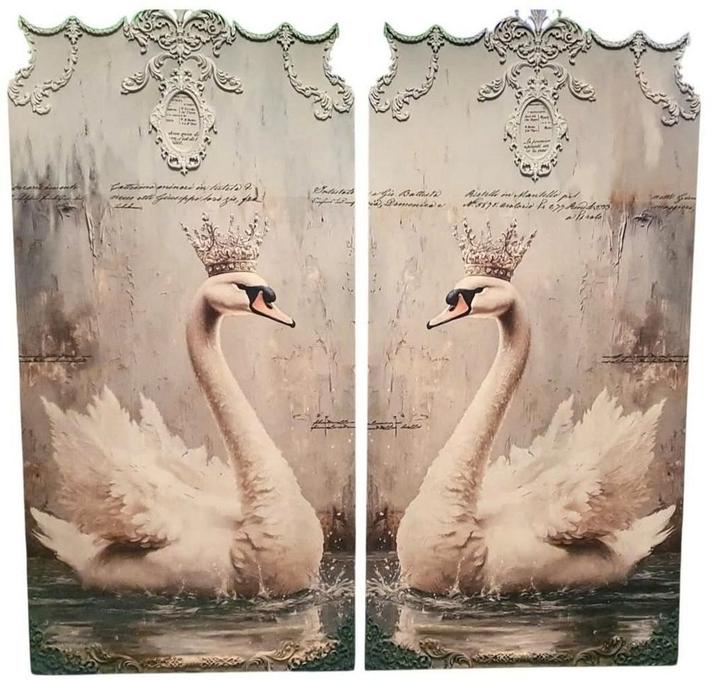 Set van twee brocante wandpanelen met zwanen, Antiek en Kunst, Curiosa en Brocante, Ophalen