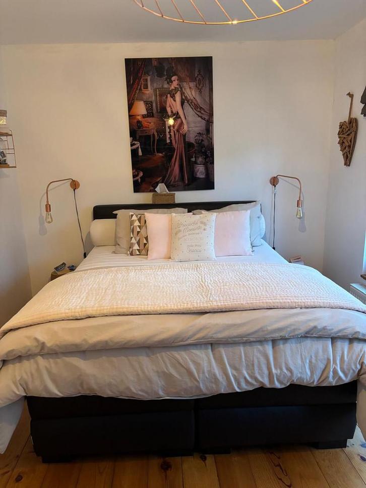 Boxqpring, Huis en Inrichting, Slaapkamer | Boxsprings, Gebruikt, 160 cm, 200 cm, Tweepersoons, Bruin, Ophalen