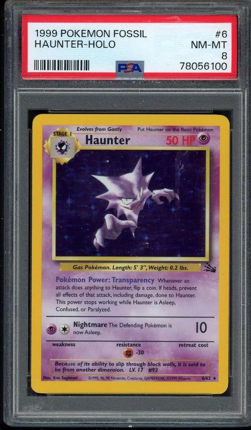 Haunter Holo PSA 8 - 6/62 - Fossil 1999, Hobby en Vrije tijd, Verzamelkaartspellen | Pokémon, Zo goed als nieuw, Losse kaart, Foil