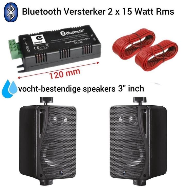 Bluetooth achtergrond muziek systeem 2x 3 inch Zwart [B416BK, Audio, Tv en Foto, Luidsprekerboxen, Nieuw, Front, Rear of Stereo speakers